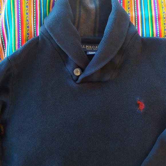 Men's Shawl-Collar 100% Cotton Pullover Sweater, Navy, Runs Small XL - Picture 4 of 10